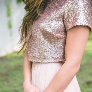 Revelry sequin two piece set rose gold
